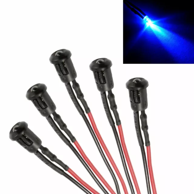 5x Blue Pre Wired 3mm LED + Bezel Holder Light Lamp 12V