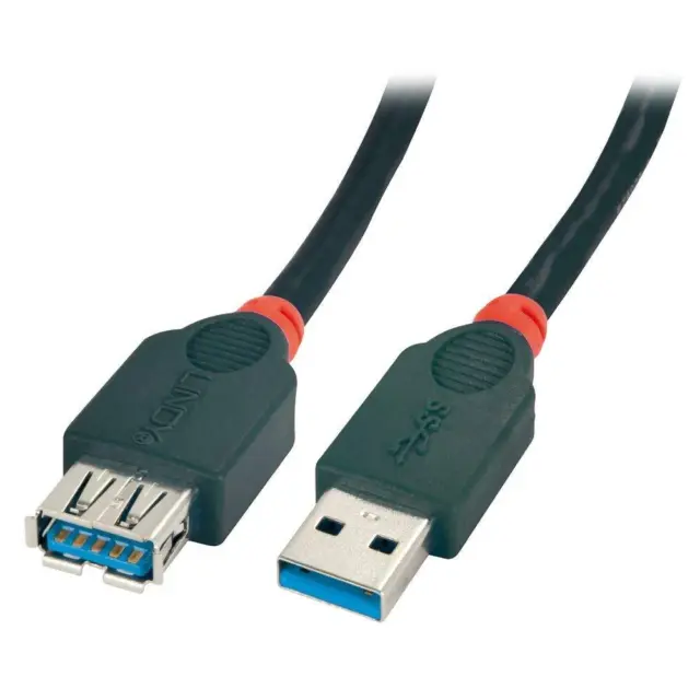 Lindy USB 3.0 Extension Cable Type A Male to A Female in Black 0.5m, 1m, 2m, 3m