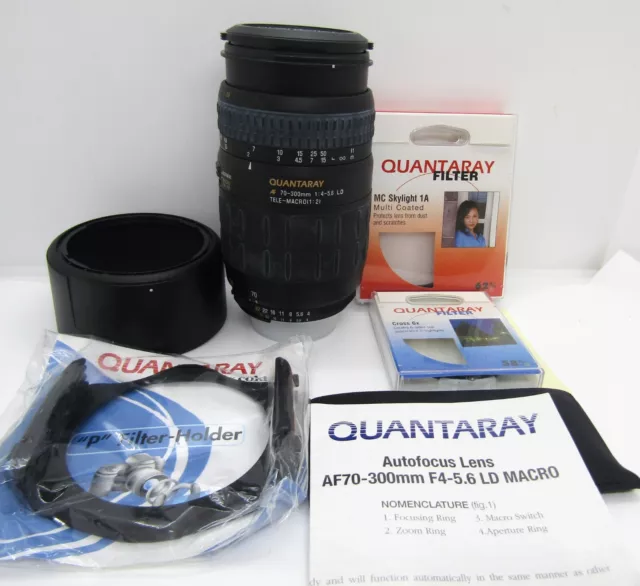 Quantaray Autofocus Lens AF70-300mm F4-5.6 Macro Lens & Accessories.