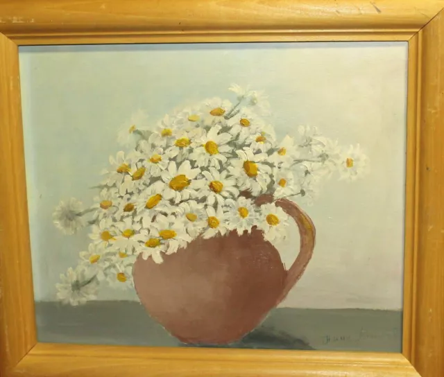 Vintage impressionist still life with flowers oil painting signed