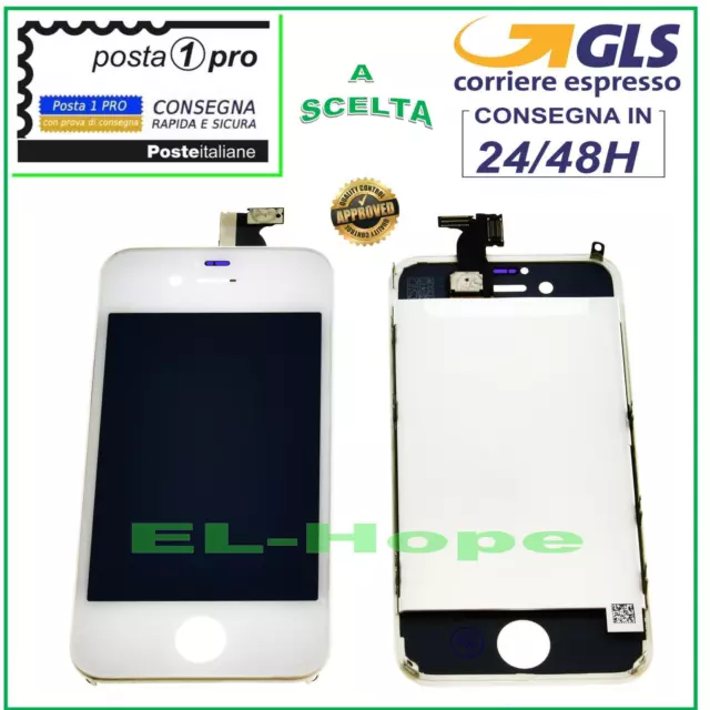 Touch Screen Lcd Display Retina Per Apple Iphone 4 Schermo Bianco + Frame