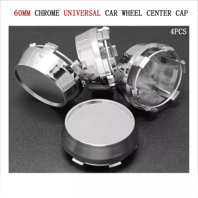 4pcs 60mm Universal Chrome For Car Wheel Center Cap Rim Hub Cap ABS Silver Base