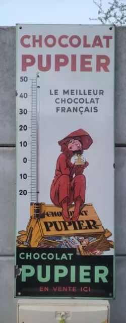 Ancien Thermomètre plaque émaillée ancienne Vintage CHOCOLAT FRANÇAIS pupier