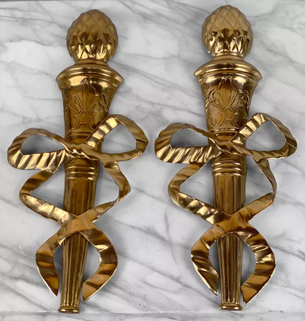 Vintage French Rococo Empire Brass Wall Hanging Sculpture - A Pair 2