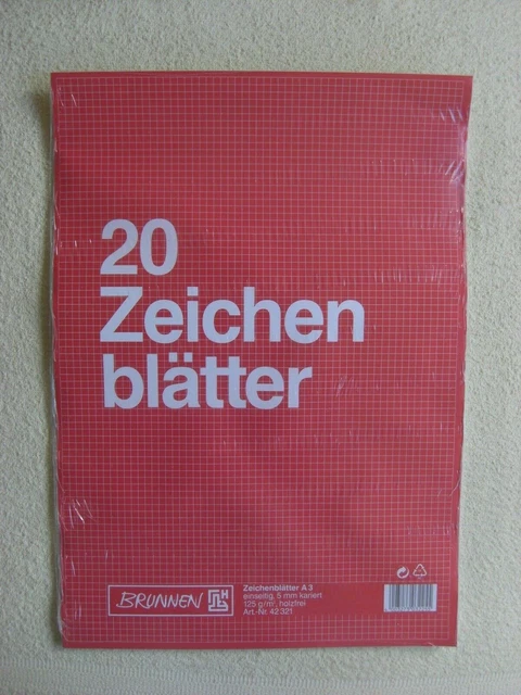 20 Zeichenblätter DIN A3 einseitig kariert Zeichenpapier Zeichenkarton 125g/m²