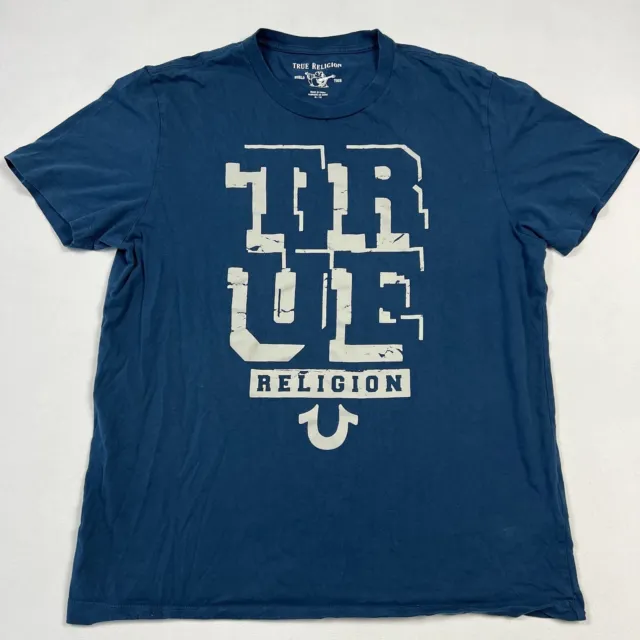 True Religion Men's T-Shirt Buddha Cotton Crew Neck Short Sleeve Blue Sz XL