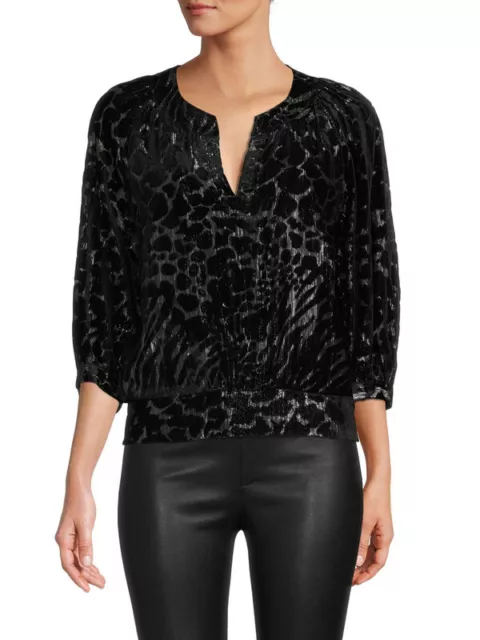 Karl Lagerfeld Paris Women's Burnout Metallic Blouson Top