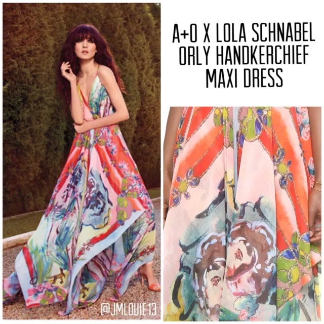 Alice + Olivia x Lola Schnabel Orly Handkerchief  Maxi Dress $495 Sz 2 XS