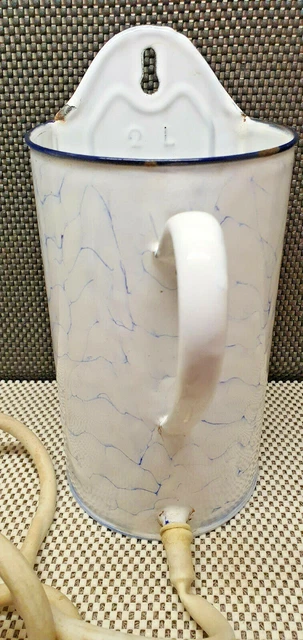 Antik Pressol Klistier 2L Emaille Weiß Meliert -blau Deko Vintage 2