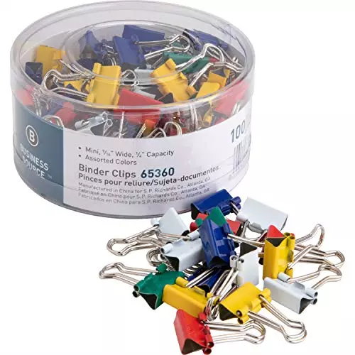 Business Source Mini Binder Clips - Pack of 100 - Assorted Colors 65360