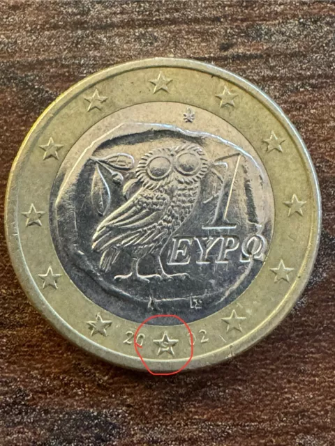 1 Euro Münze Griechenland 2002 Eule - geprägt in Finnland!!! (sehr selten)