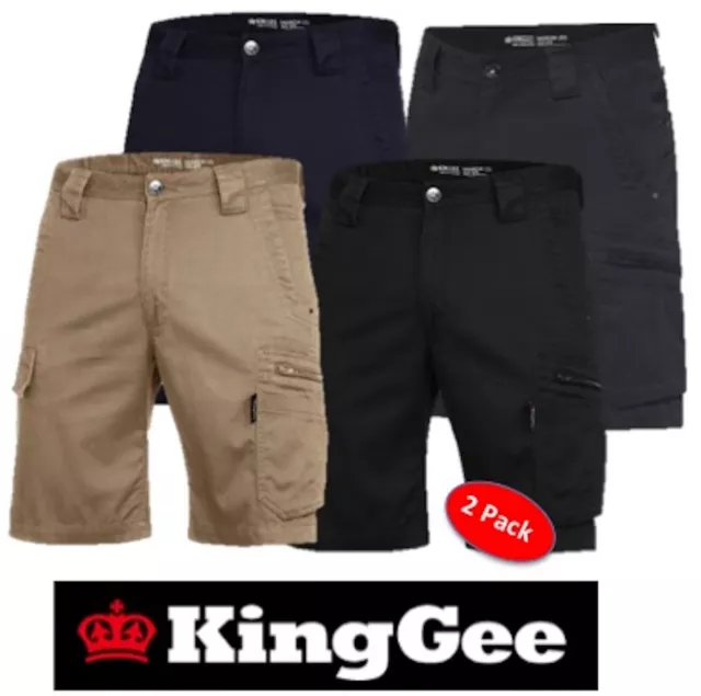 King Gee-2 Pairs- Mens "Tradies"- Narrow Fit- Summer - Cargo Work Short - K17340