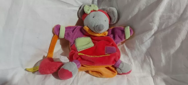 Doudou et compagnie marionnette souris Zigzag gris rose violet orange comme neuf