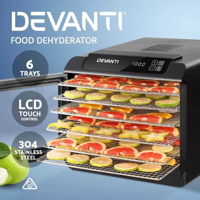 Devanti 6 Trays Food Dehydrator Stainless Steel Fruit Dehydrators Jerky Dryer