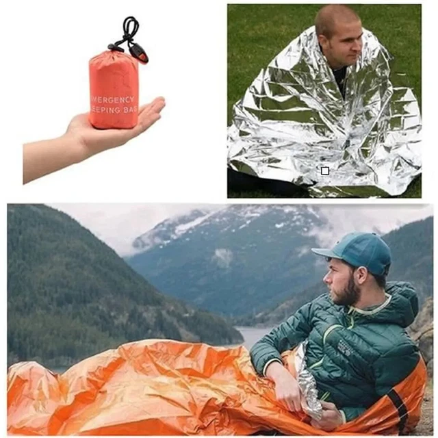 Sac de couchage d'urgence + Couverture de survie en film d'aluminium PE - Duvets et sacs de