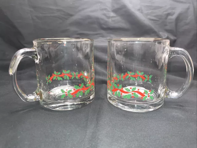 Libbey Glass Christmas Woody Car 15.25oz Kava Coffee Mugs - Set of 4