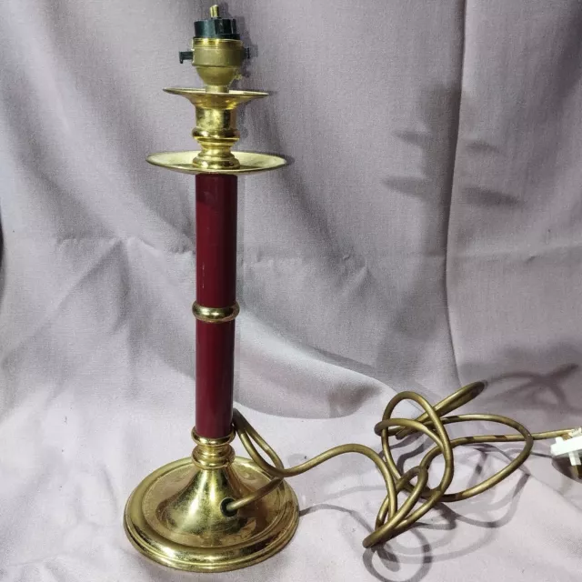 Vintage Solid Brass Burgundy Red Candlestick Lamp Base Table Desk Country House