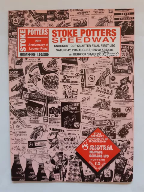 STOKE vs BERWICK SPEEDWAY PROGRAMME 29/08/1992 (VERY GOOD CONDITION)