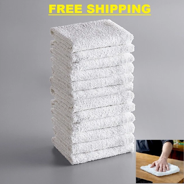 (12-Pack) 100% Cotton Ribbed Terry Bar Towel Kitchen Bar Cafe Heavy Cleaning Use