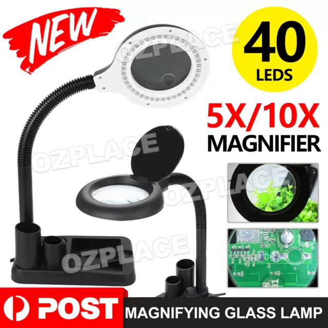 10X Magnifying Glass Lamp 40LED Light Magnifier Desk Table Task Craft Work Bench