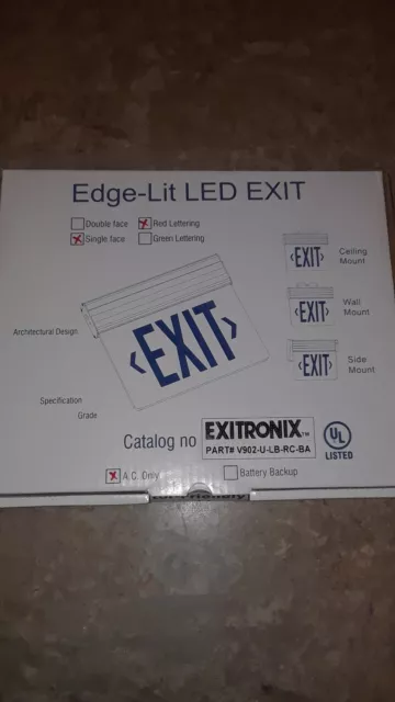 Exitronix v902-U-LB-RC-BA Edge-Lit LED Exit Sign,6 IN. Red LETTERS 120/277 VAC