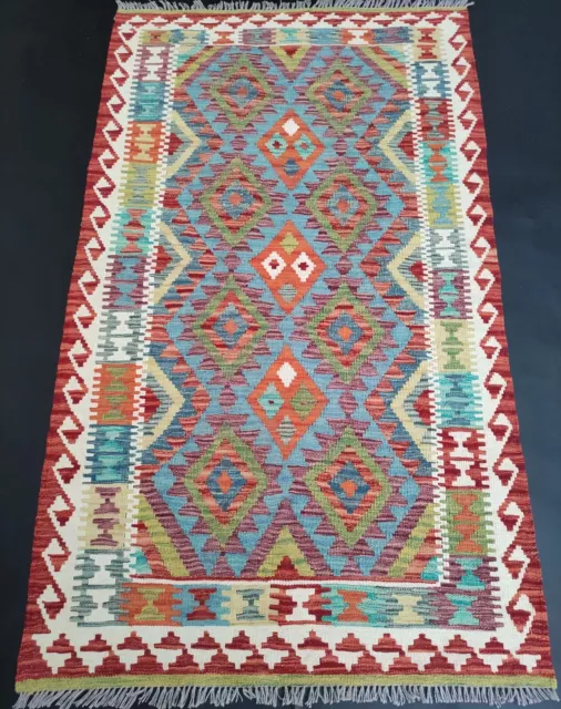 Hand woven Afghan Kilim Rug, Artisan Wool Aztec Rug, Reversible Rug, 176x106 CM