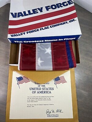 Vintage Valley Forge FLAG Flown Over Capitol 3' x 5' with Box and COA 1987