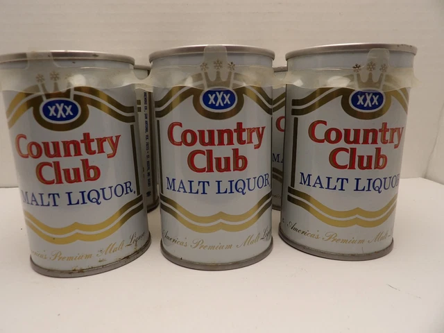 6 PACK COUNTRY CLUB MALT LIQUOR 8oz STRAIGHT STEEL PULL TAB BEER CAN PEARL TEXAS