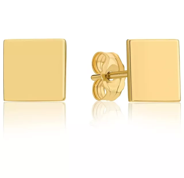 14K Yellow Gold Polished Plain Minimalist Square Dot Studs, Square Gold Earrings