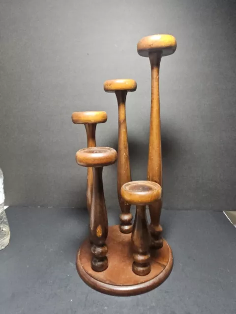 Vtg Mid-Century Modern Wooden Candelabra 5 Tier Candle Holder Centerpiece 14"