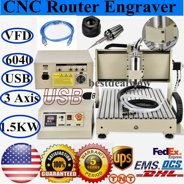 USB CNC 6040 Router Engraver 3 Axis 1.5KW VFD Metalworking Engraving Machine