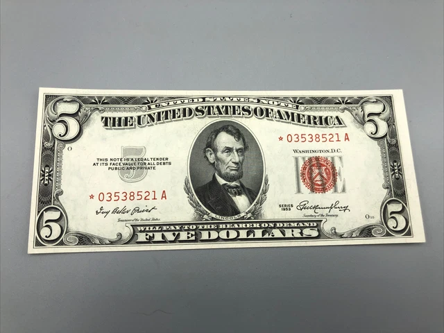 Legal Tender Series $5 Dollar Bill Red Seal FR - 1532 * Star Note GEM CU 1953
