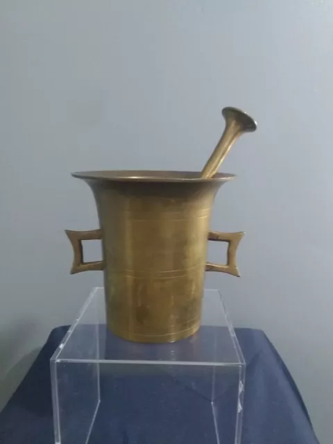Vintage Solid Brass Mortar and Pestle with Handles