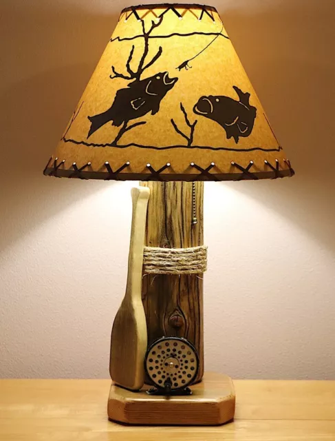 Rustic Fly Fishing Table Lamp Cabin Living Lodge Log Cabin Lake House Den Office