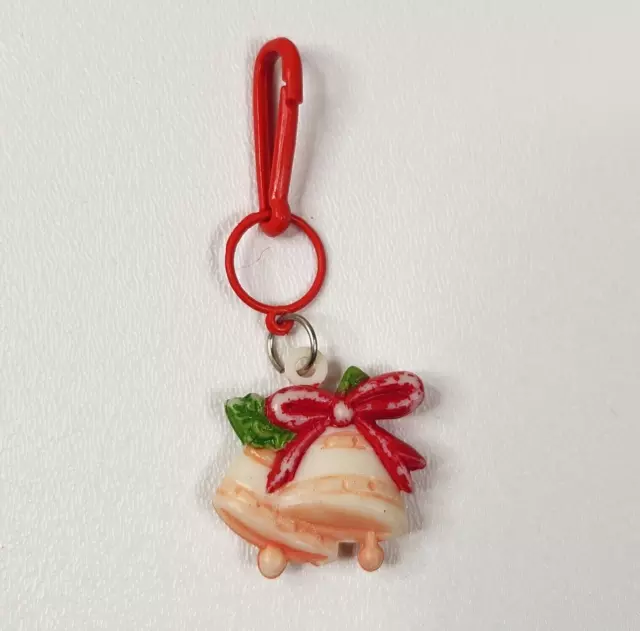 Vintage 1980s Plastic Bell Charm Christmas Bells Ribbon For 80s Necklace