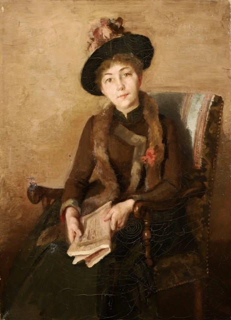 19TH CENTURY FRENCH OIL ON CANVAS - PORTRAIT YOUNG GIRL HOLDING A ...