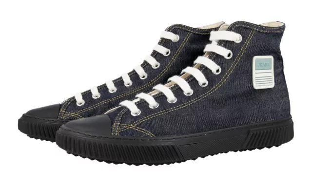 Auth Prada High-Top Sneakers Shoes 4T3218 Blue Denim New Us 10 Eu 43 43,5