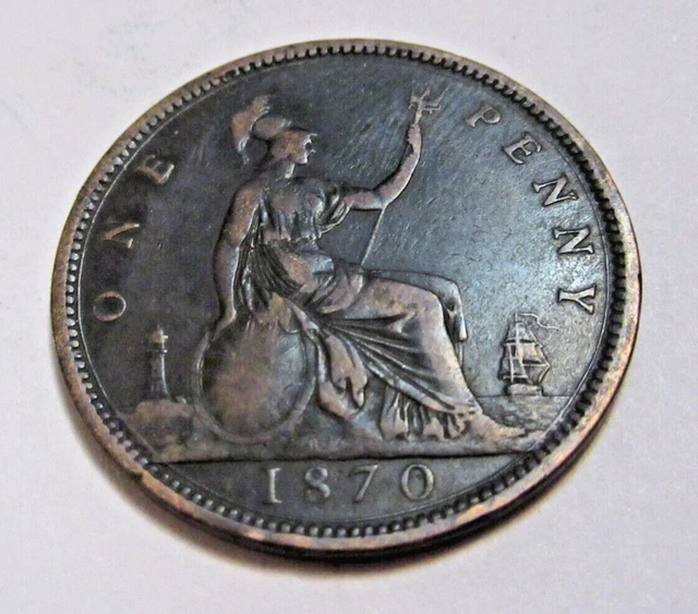 1870 One Penny Young Head Queen Victoria   #