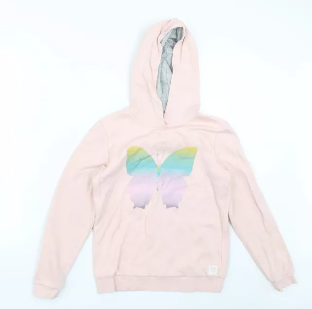 H&M Girls Pink Cotton Pullover Hoodie Size 9-10 Years - Butterfly