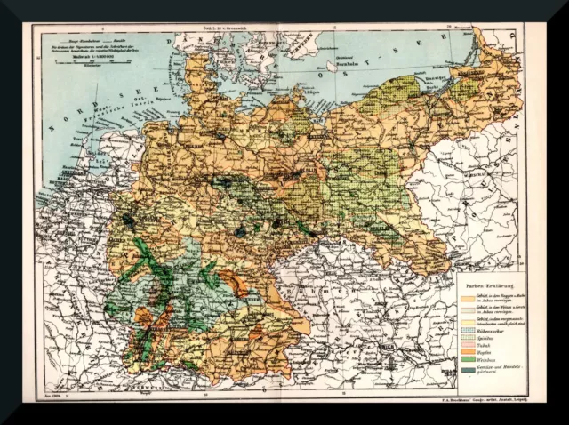 Landwirtschaft im Deutschen Reich +historische Landkarte+ 1905 +Bauer, Anbau+