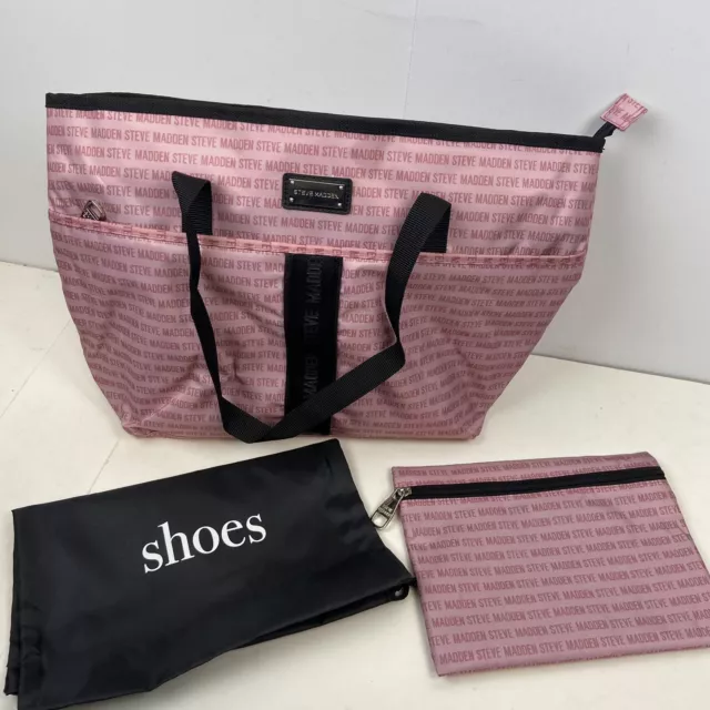 Steve Madden 18” Pink Logo Tote Bag with Accesory Bag and Shoe Bag