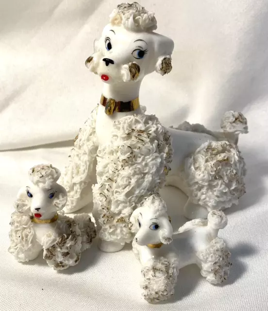 Vintage Lefton White Spaghetti Poodle Dog 50s Figurines Mom Puppies Japan