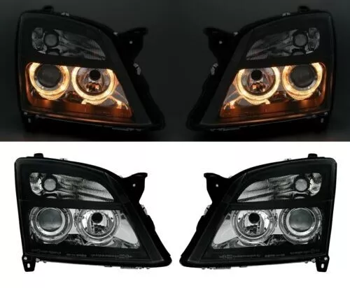 Set di fari Angel Eyes per Opel Vectra C + Signum in vetro trasparente nero H7