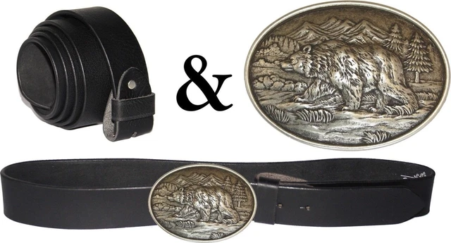 Trachten Wechselgürtel Ledergürtel schwarz-antik  mit Buckle BÄR