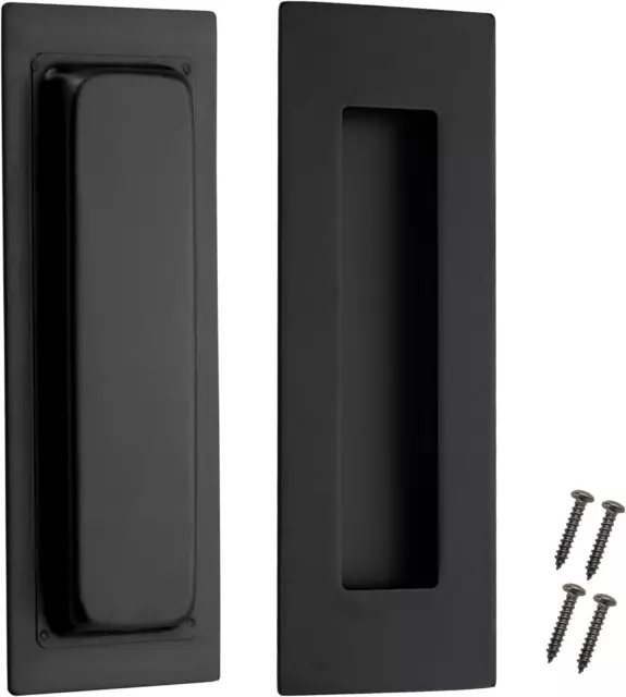 Recessed Door Handles Finger Flush Pulls, 6 Inch Black Pocket Door Pull Hardware
