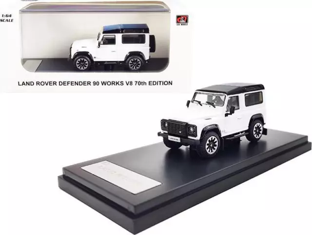 Land Rover Defender 90 Works V8 White with Black Top 70th Edition 1/64 Diecast