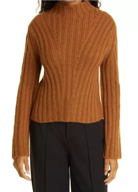 VINCE NEW $445 Rib Transfer Mock Neck Wool & Cashmere Sweater Vicuna Medium