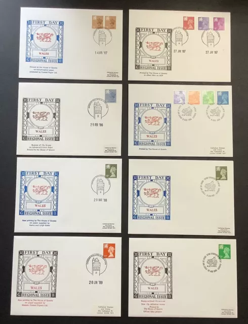 Job lot 8 Definitive Values Regional Issue First Day Covers 1987-88 Wales