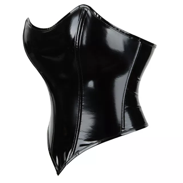 Damen Steampunk Bustier Überbrust Korsett Glänzend Lack-Optik PVC Schwarz Gothic