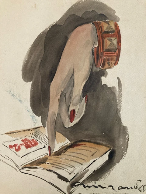 Dessin Abstrait Ancien 1945 - Gouache Sur Papier Avec Formes Géométriques (Cercle, Triangle) - À Identifier